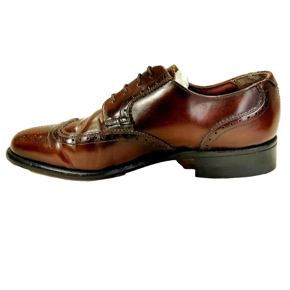 Weyenberg Massagic Vintage Wingtip Shoes 8 Brogue Derby Brown Leather 442881